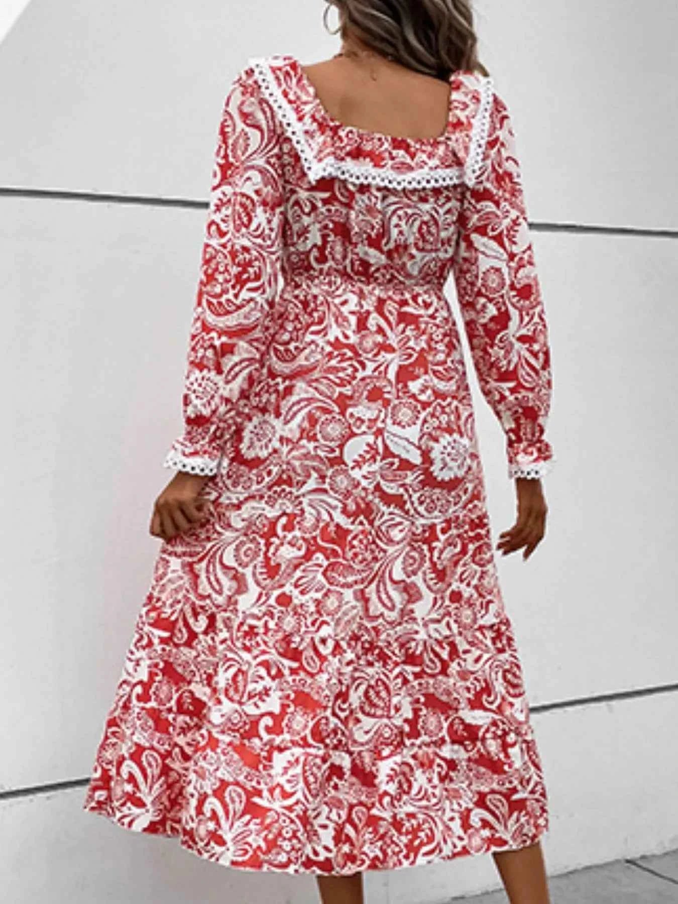 Printed Square Neck Long Sleeve Dress 1fd7125a-5189-4189-a7be-ac6166f5baea-Max-Origin