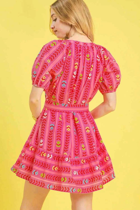 Printed Tie Waist Puff Short Sleeve Mini Dress 1fec057b-b6d7-467a-ab3c-966cace369c6-Max-Origin