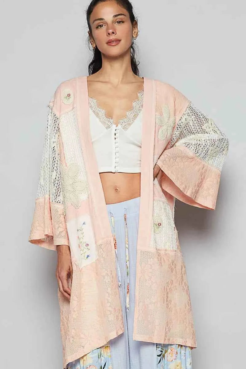POL Double Gauze and Lace Mix Cardigan with Embroidered Detail Watermelon pink 1ff4a066-aea3-480f-af32-82d8a7aaffa3-Max-Origin