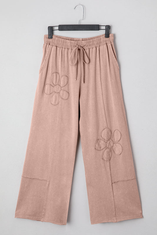 Buckskin Flower Patch Mineral Washed Terry Knit Cropped Wide Leg Pants 2011a409bbd8d5bc
