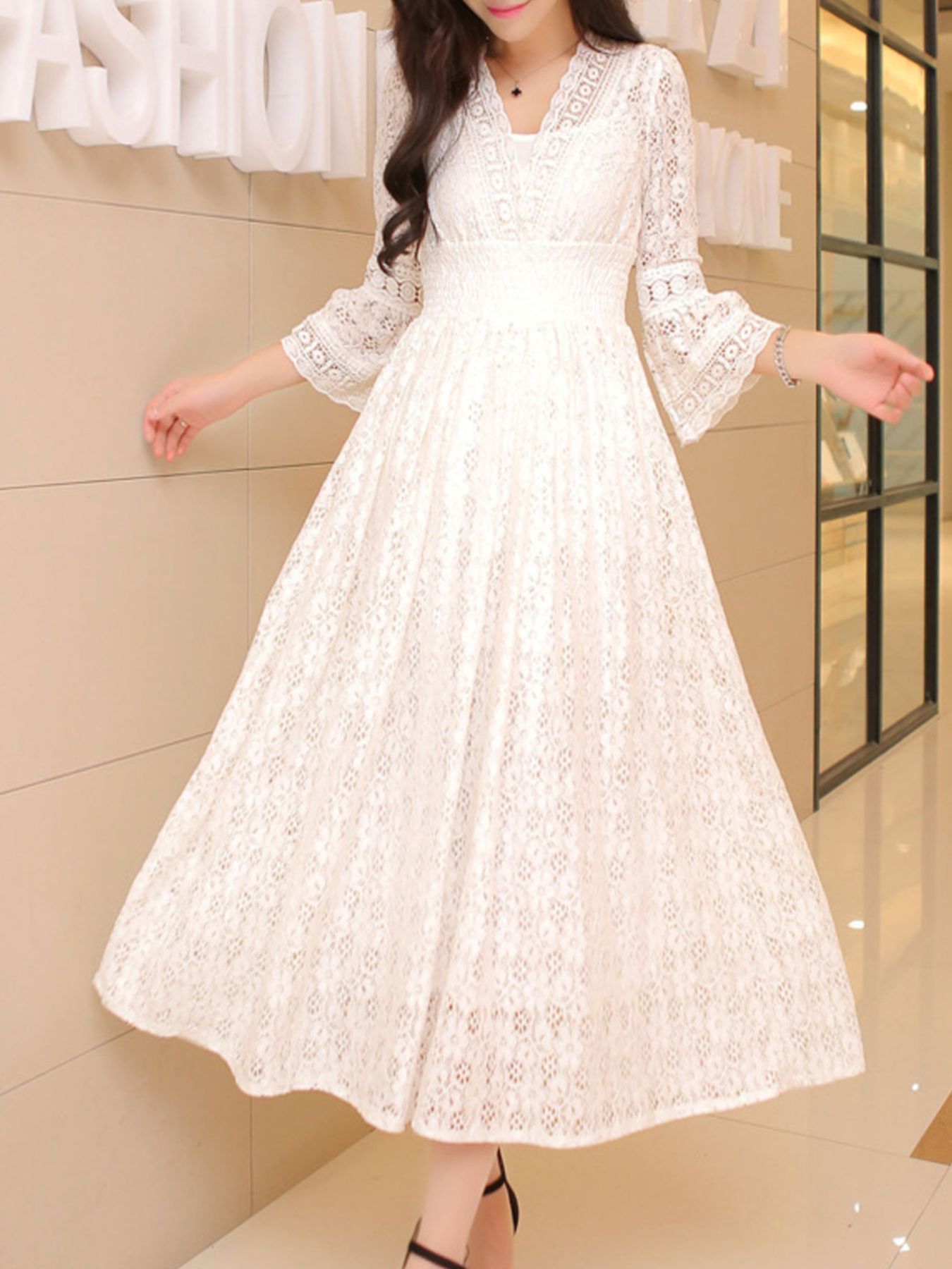 Lace 3/4 Sleeve Midi Dress 20127cd3-1c6c-42ff-8deb-d77662e26bc4-Max