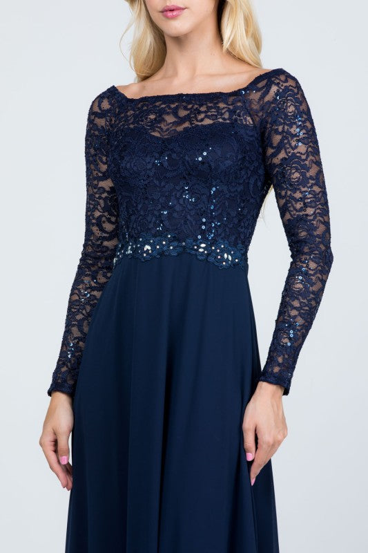 Women’s Long Sleeve Lace Evening Gown – A-Line Chiffon Maxi Dress 20130915-3e02-42cb-b875-f8143947e1bf