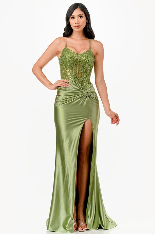 Sequin Lace Satin Evening Dress – Front Twist High Slit Party Gown Rust Olive 20143759_1ea8a4a3-d5f0-4a7e-92e1-85042e2fd406