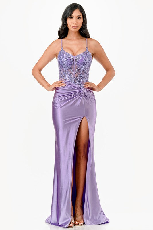 Sequin Lace Satin Evening Dress – Front Twist High Slit Party Gown Lavender 20143759_c1d26b48-7815-4074-bad0-fa3c89582ac7