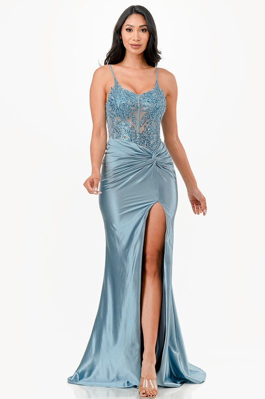 Sequin Lace Satin Evening Dress – Front Twist High Slit Party Gown powder blue 20143759_ea86592a-9909-405c-ba00-2d4c788916b3