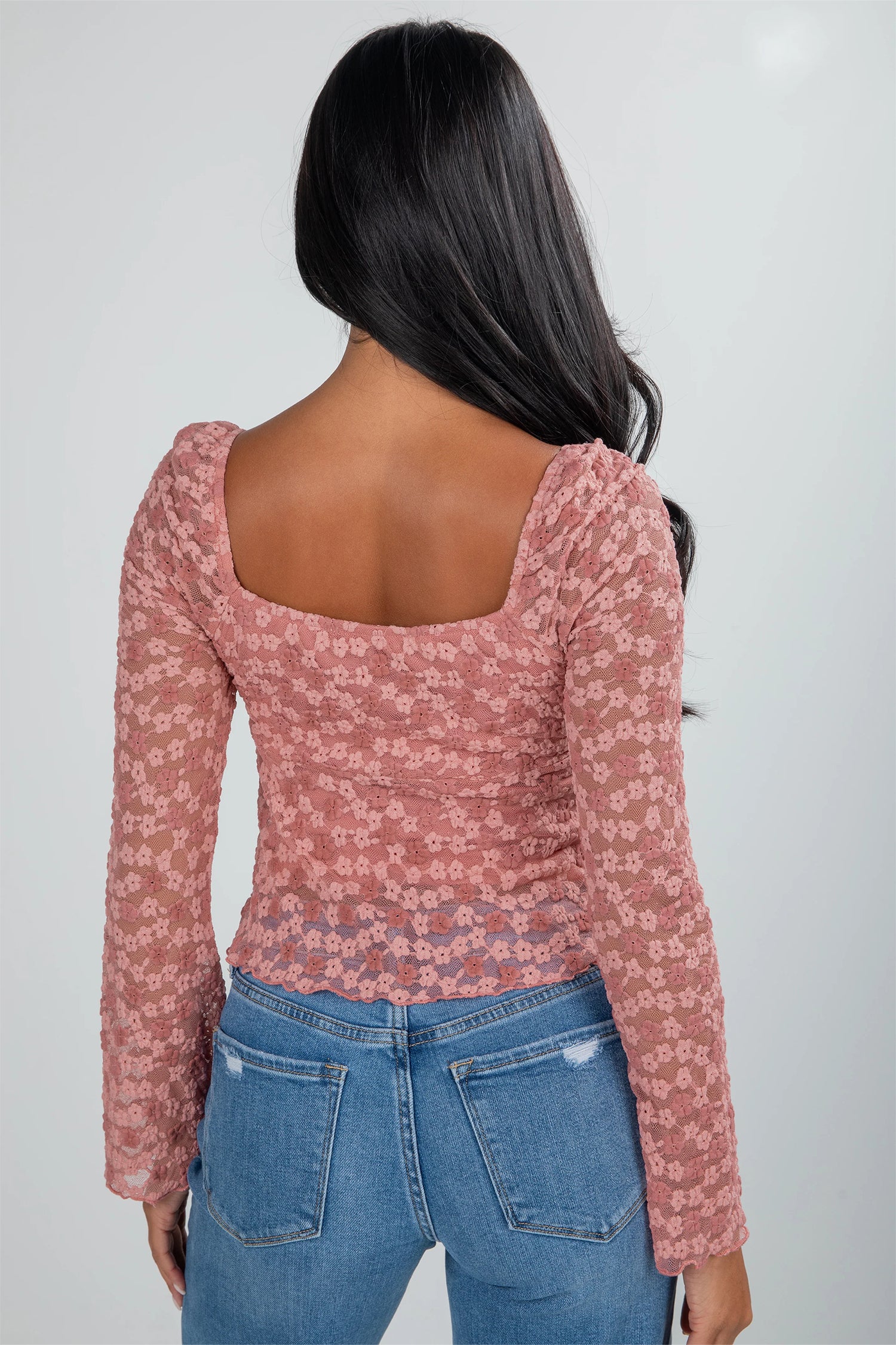 Peach Blossom Drawstring Knot Detail Floral Lace Blouse 20159d0bf038c717