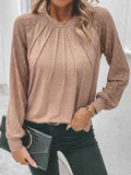 Contrast Lace Raglan Sleeve Plicated Top khaki SW25223233-P4016 20164780_1ccade29-cb3c-4ef6-9e98-8718557fd7ee
