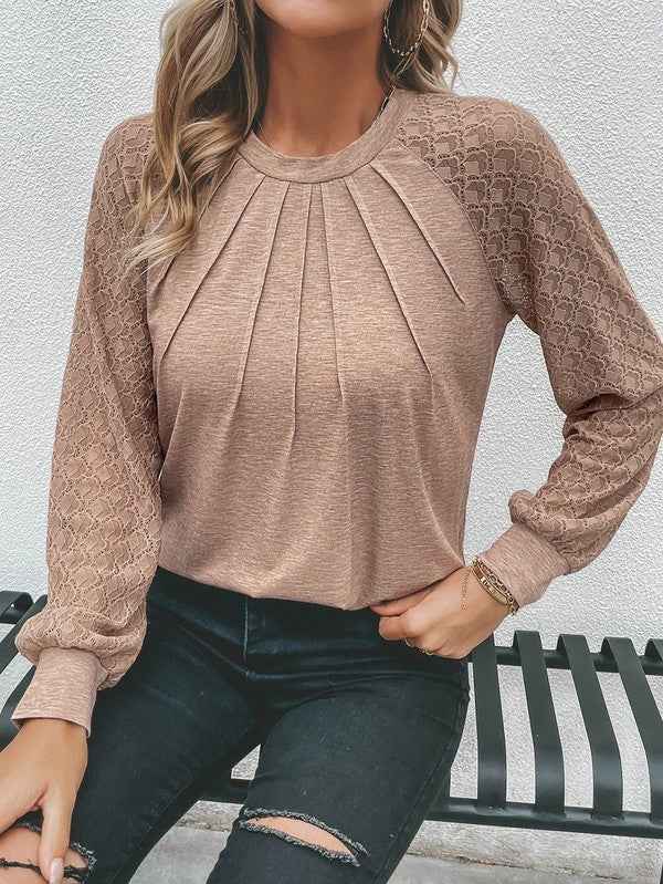 Contrast Lace Raglan Sleeve Plicated Top 20164780_53f3b0c9-7d41-40ac-8c35-80d510da2192