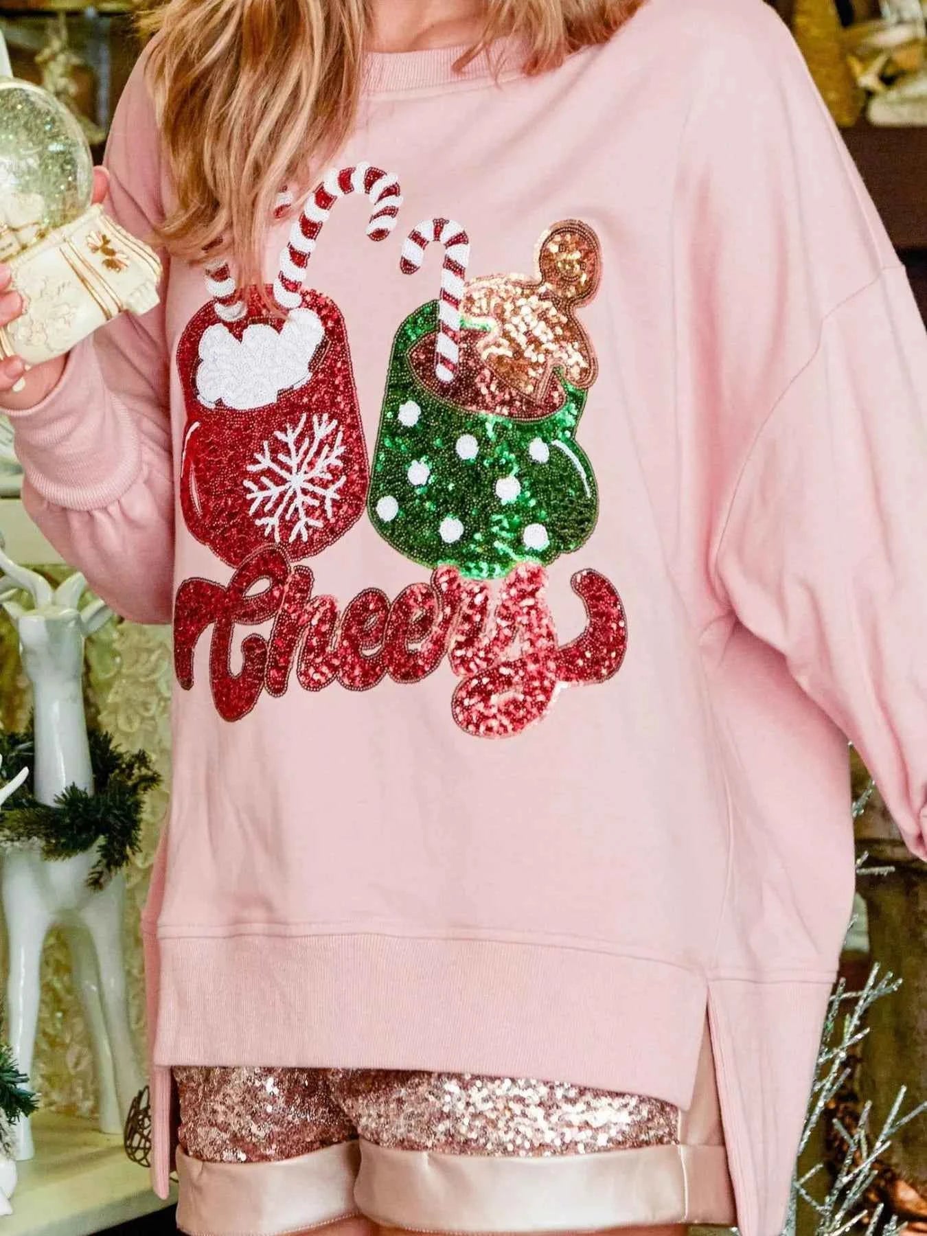 Christmas Sequin High-Low Round Neck Sweatshirt Pink 201ad1e9-d51d-4ba6-ac18-7c011e229aad-Max-Origin