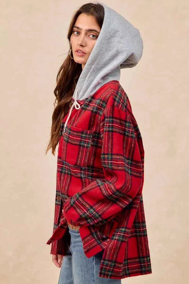 BiBi Brushed Plaid Hooded Jacket 2023fb97e4374e368da8530b7aa929a5-Max-Origin