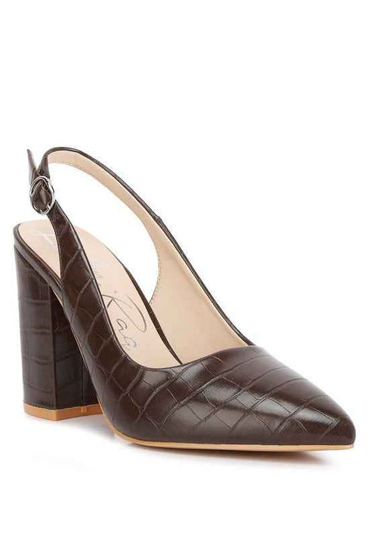 Macha Croctexture Sling Back Heels Brown 20261788_8f6e691a-d414-4846-b328-fda4f13f4b64