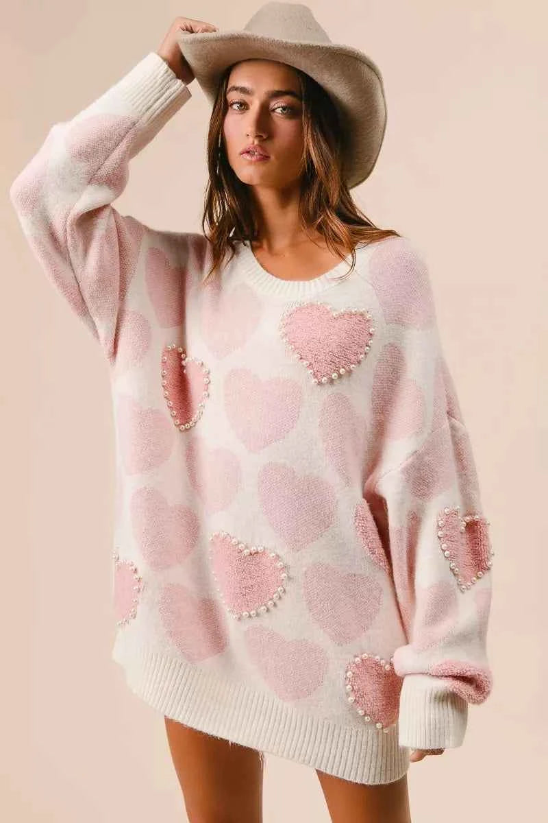 BiBi Heart Pattern Sweater with Pearl Detail 20283586c28644929673e541ed3fe16d-Max-Origin