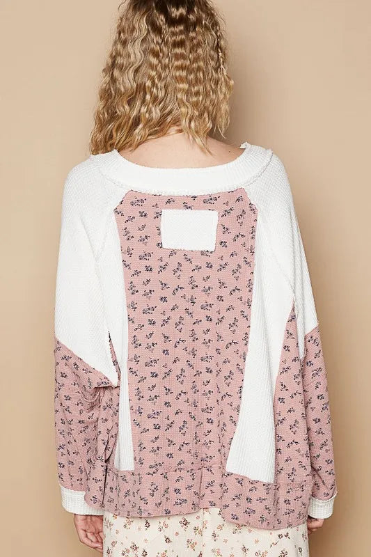 POL Waffle Knit Floral Notched Long Sleeve Top 202c9925-ba9e-445a-abf3-1472e586a00b-Max