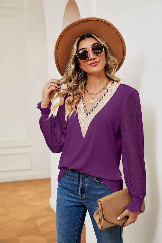 Long sleeve v neck blouse 20303829_99dcac26-b22f-4e89-afc6-3fbb88c4caf4