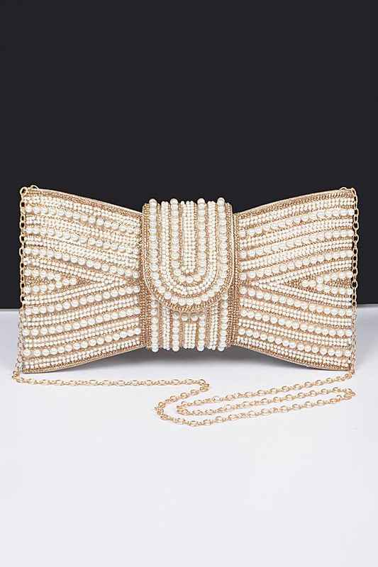 Faux Pearl Studded Bow Tie Clutch Bag Gold O S 20314647_76511fea-7f6b-4497-8f96-c0f789a6a21a
