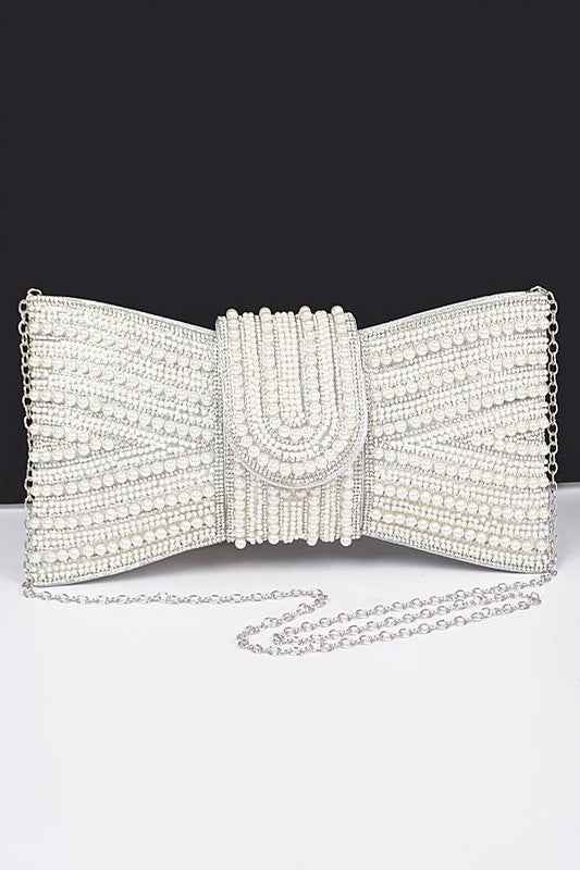 Faux Pearl Studded Bow Tie Clutch Bag Silver O S 20314647_af44c1c7-0fe5-4eb1-875a-0dd846993d06