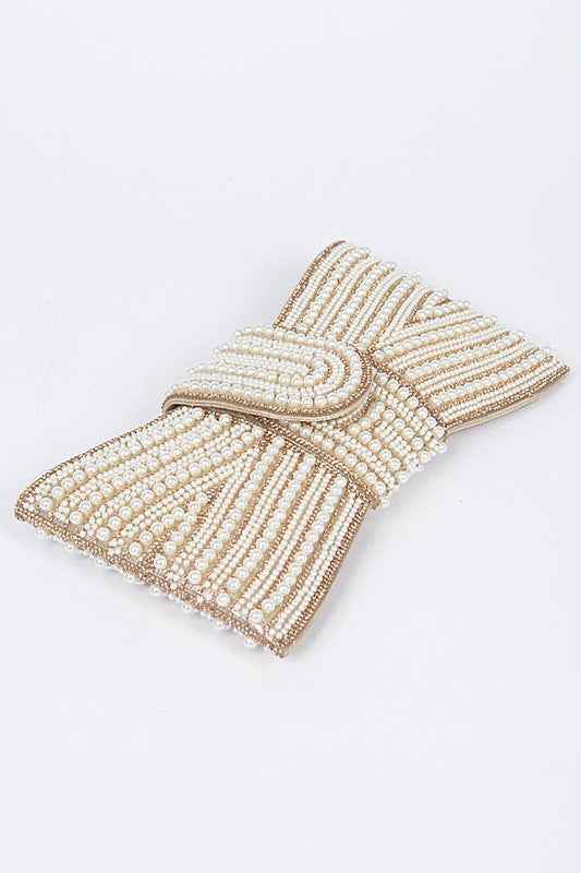 Faux Pearl Studded Bow Tie Clutch Bag 20314647_e34ed926-1933-4dbc-ae90-9d494b5fde15