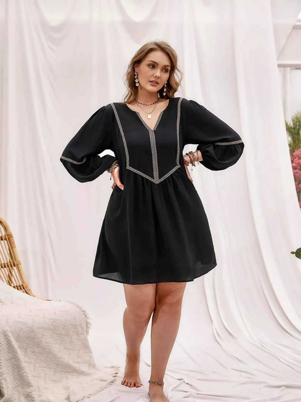 Plus Size Notched Balloon Sleeve Mini Dress 203597e8-1715-40d3-871b-bd4d426a6204-Max-Origin