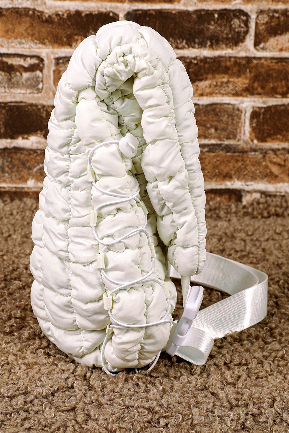 White Marshmallow Quilted Drawstring Decor Sling Bag 20398188ec7eaa7a