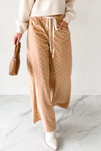 Khaki Polka Dot Print Drawstring Wide Leg Pants 203a0a270091afc9