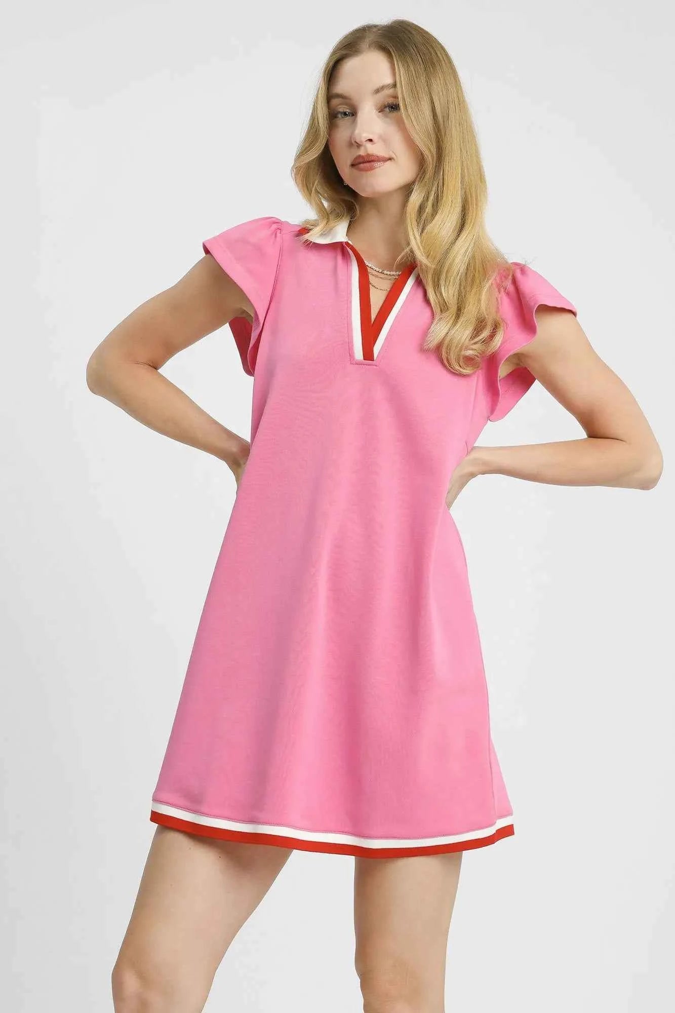 Contrast Trim Cap Sleeve Mini Dress Pink 203ac82e-a49b-4ba0-b8fb-53f4014ffc81-Max-Origin