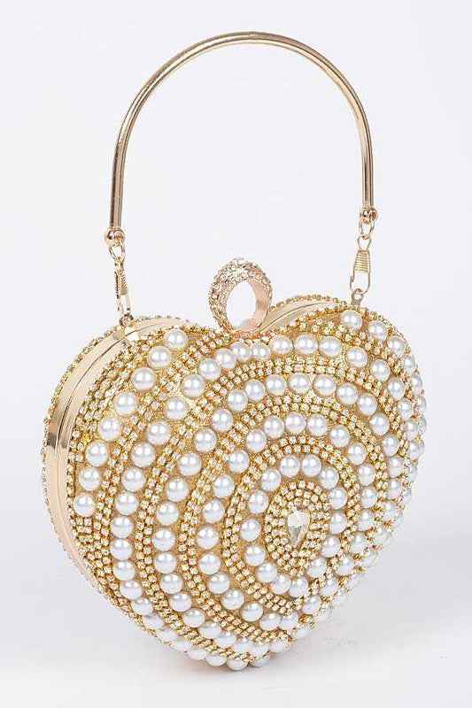 Pearl Studded Heart Shape Top handle Clutch 20415894_4e5ff5c3-8c7a-4ab0-906d-7703023d3647