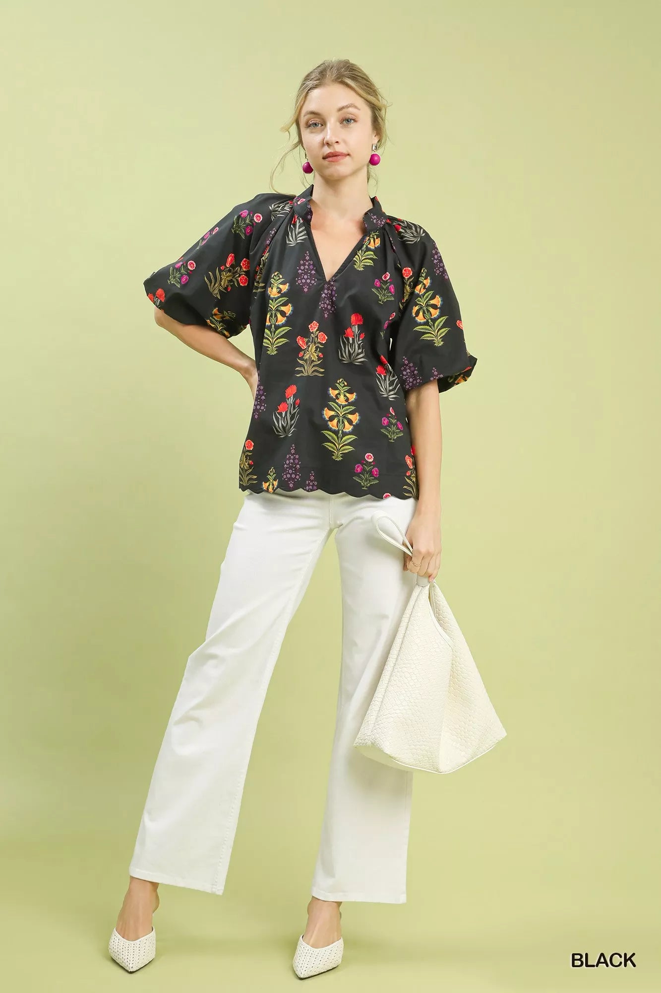 Umgee Floral Print Puff Sleeve Scallop Hem Blouse 20424424-caab-4fa4-87e7-59acfef56e58-Max-Origin