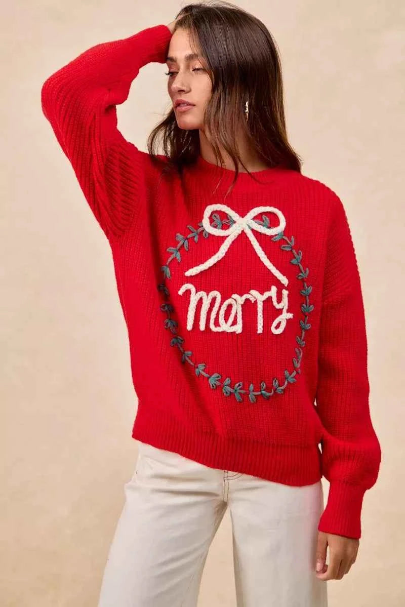 BiBi Christmas Wreath Merry Letter Knit Top 2044dc603a2341f9a9946821f709ee0d-Max-Origin