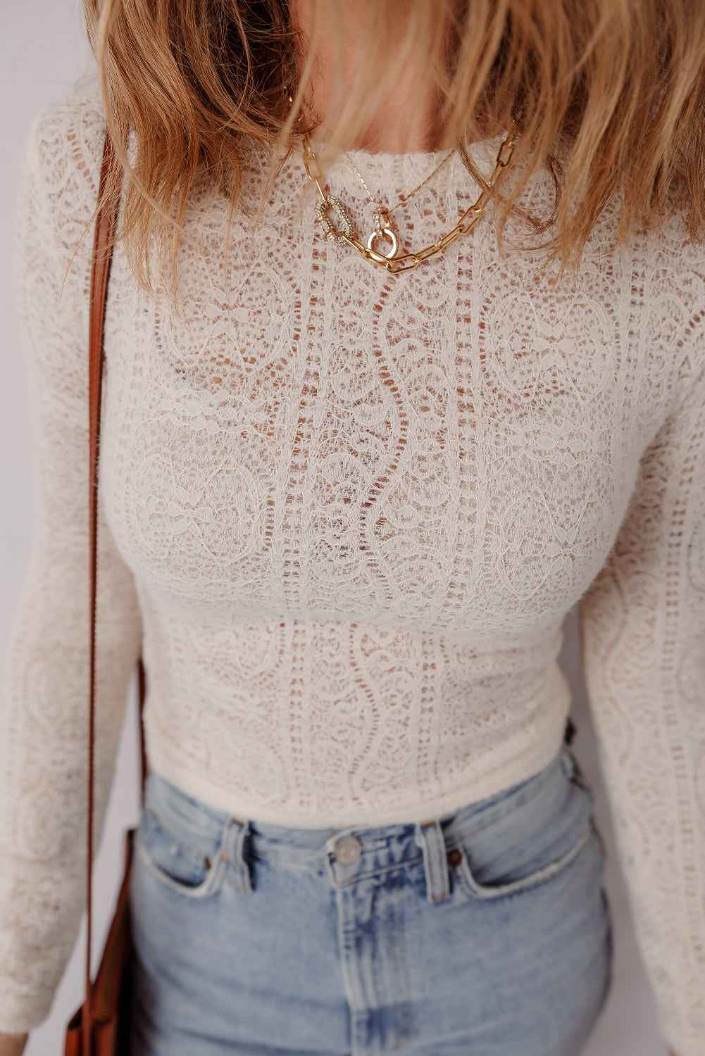 Jet Stream Semi Sheer Lace Long Sleeve Cropped Top 2047b9815321a19f