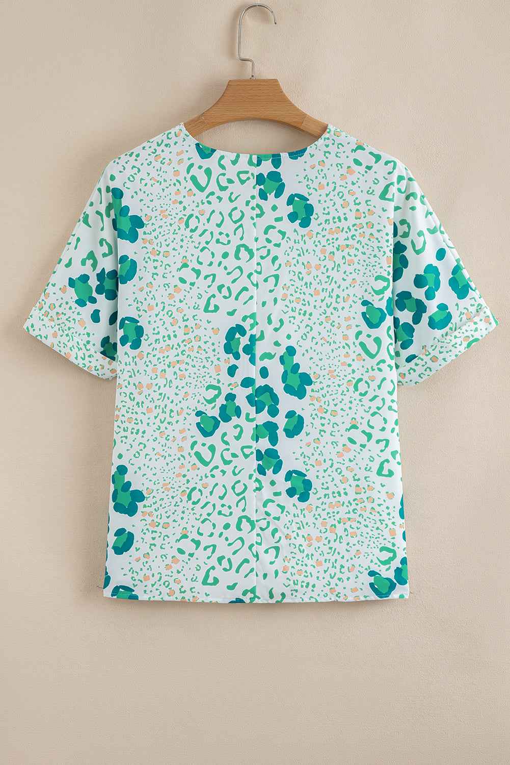 Pink Leopard Print V Neck Short Sleeve Blouse 204aa02ee6c2d391