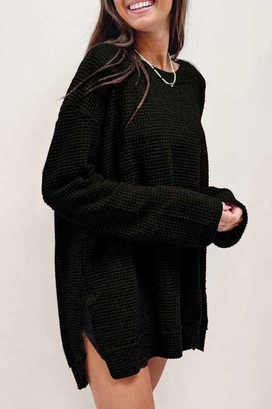 Waffle Knit Drop Sleeve Side Slits Oversized Top 20518538_5a0895b0-f16b-4de8-8520-9b88935aed25