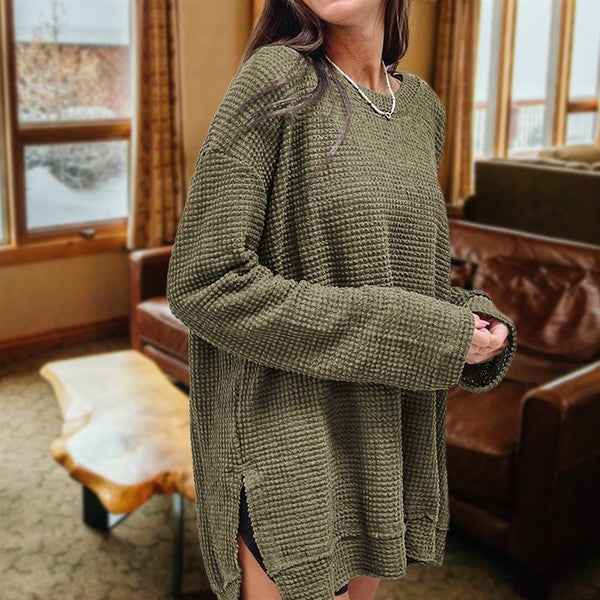 Waffle Knit Drop Sleeve Side Slits Oversized Top 20518538_c29ad940-33d2-4356-9f06-6d7a72fe0302