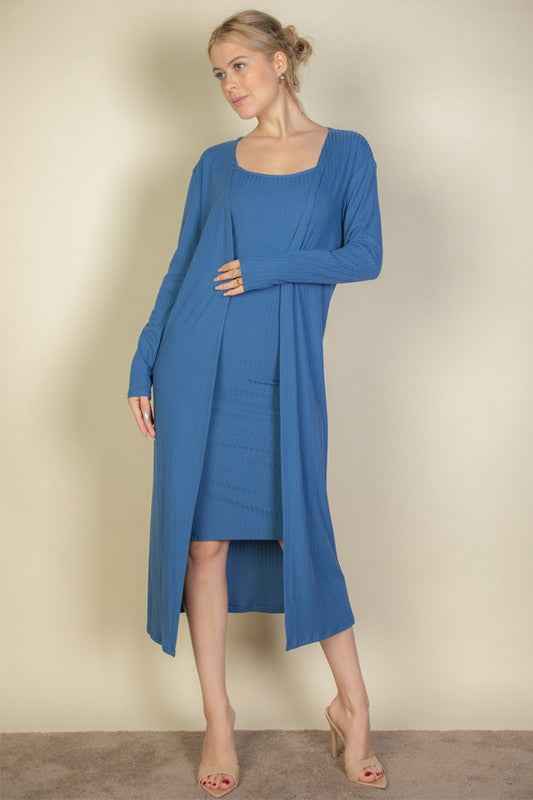 Ribbed Cardigan & Cami Midi Bodycon Dress Blue haze 20528707_250528a9-d307-4041-a49c-549d14b00bb4