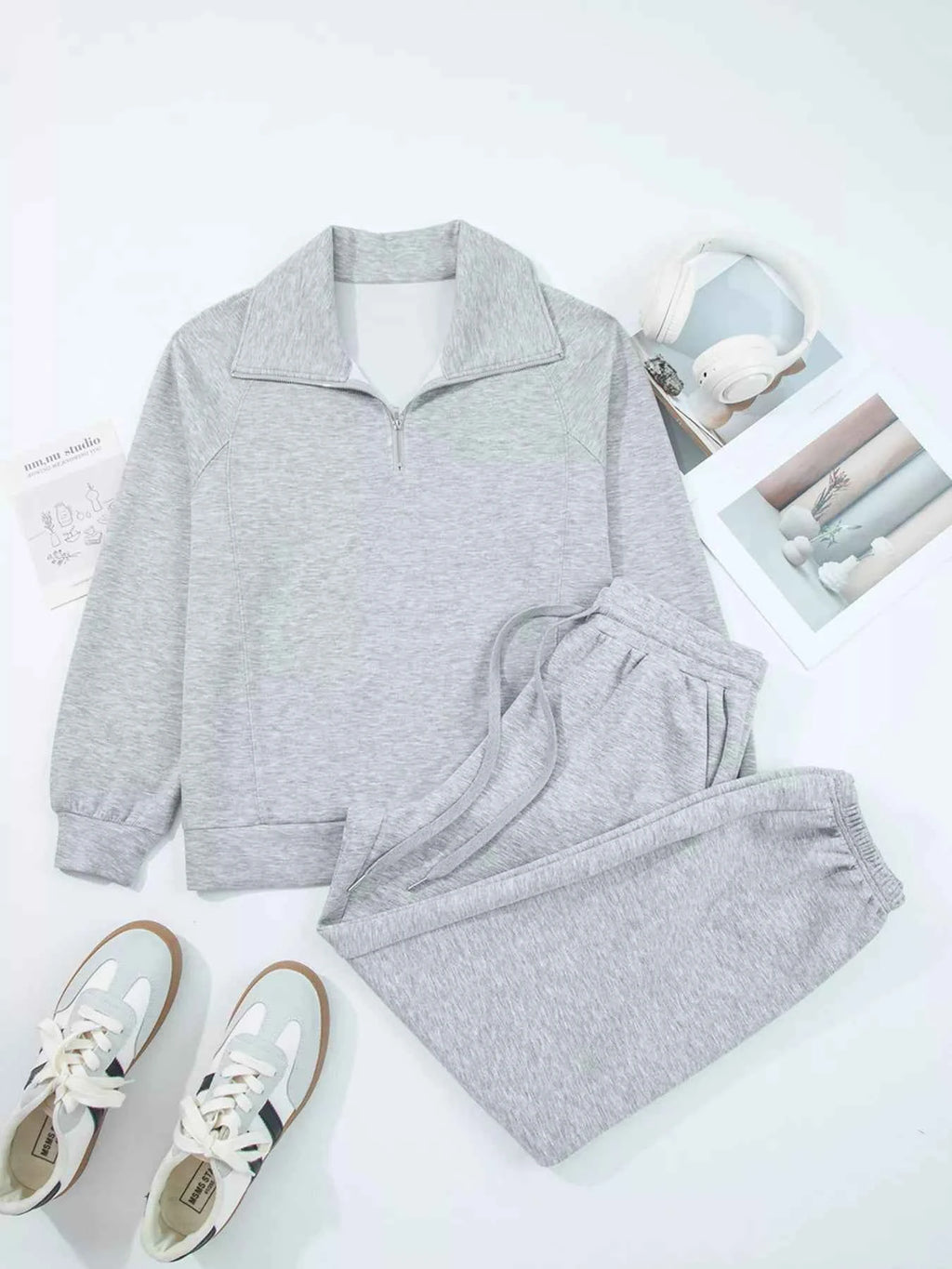 Zip Collar Long Sleeve Top and Drawstring Pants Set 2053d8adcb4c422aaed811f382102acb-Max-Origin