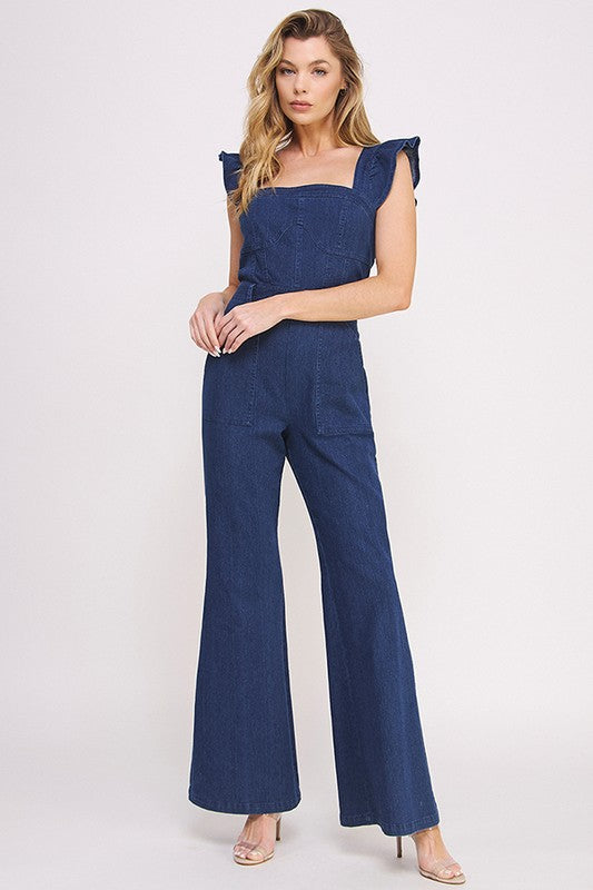 Denim ruffle flare leg jumpsuit 20566846_f6df85e9-c72a-4192-bc0d-091f12b85ea5