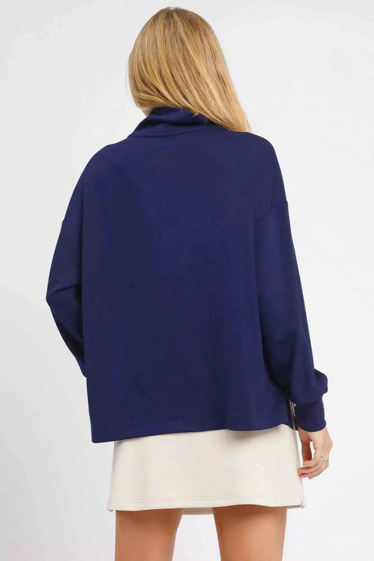 Turtle Neck Dolman Sleeve Side Slit Sweater with Contrast Detail 2058a30f-0581-4ec9-8696-c88498326a35-Max-Origin