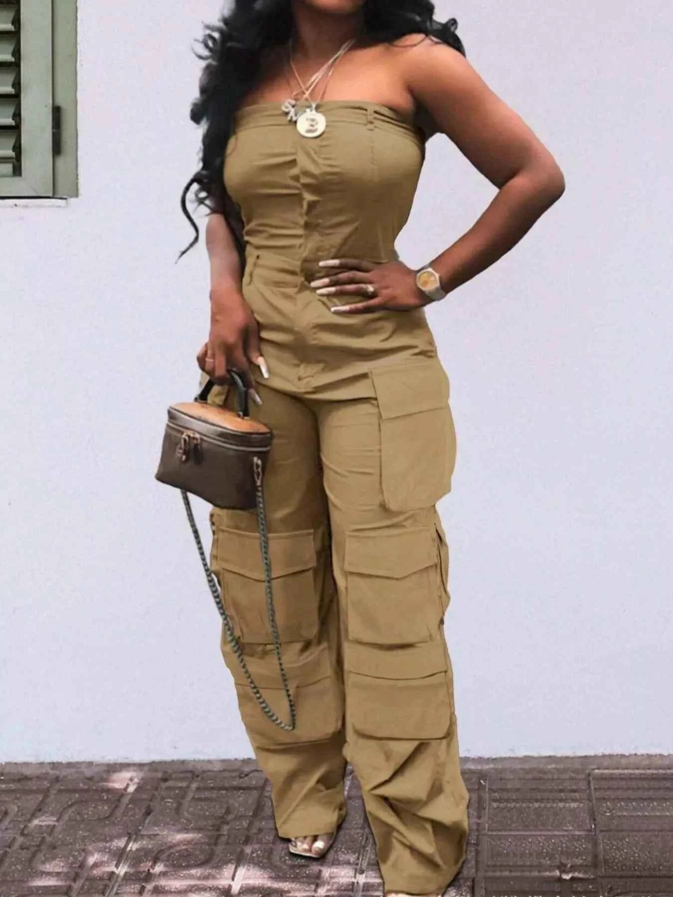 Tube Snap Down Cargo Jumpsuit Khaki 20689a55-e9d6-44e6-a99b-bf694929d699-Max-Origin