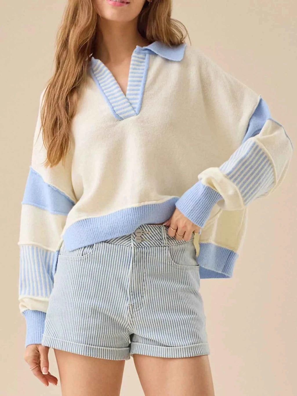 Color Block Dropped Shoulder Sweater 206a9ce2-8be3-470b-b991-2072e70c1934-Max-Origin
