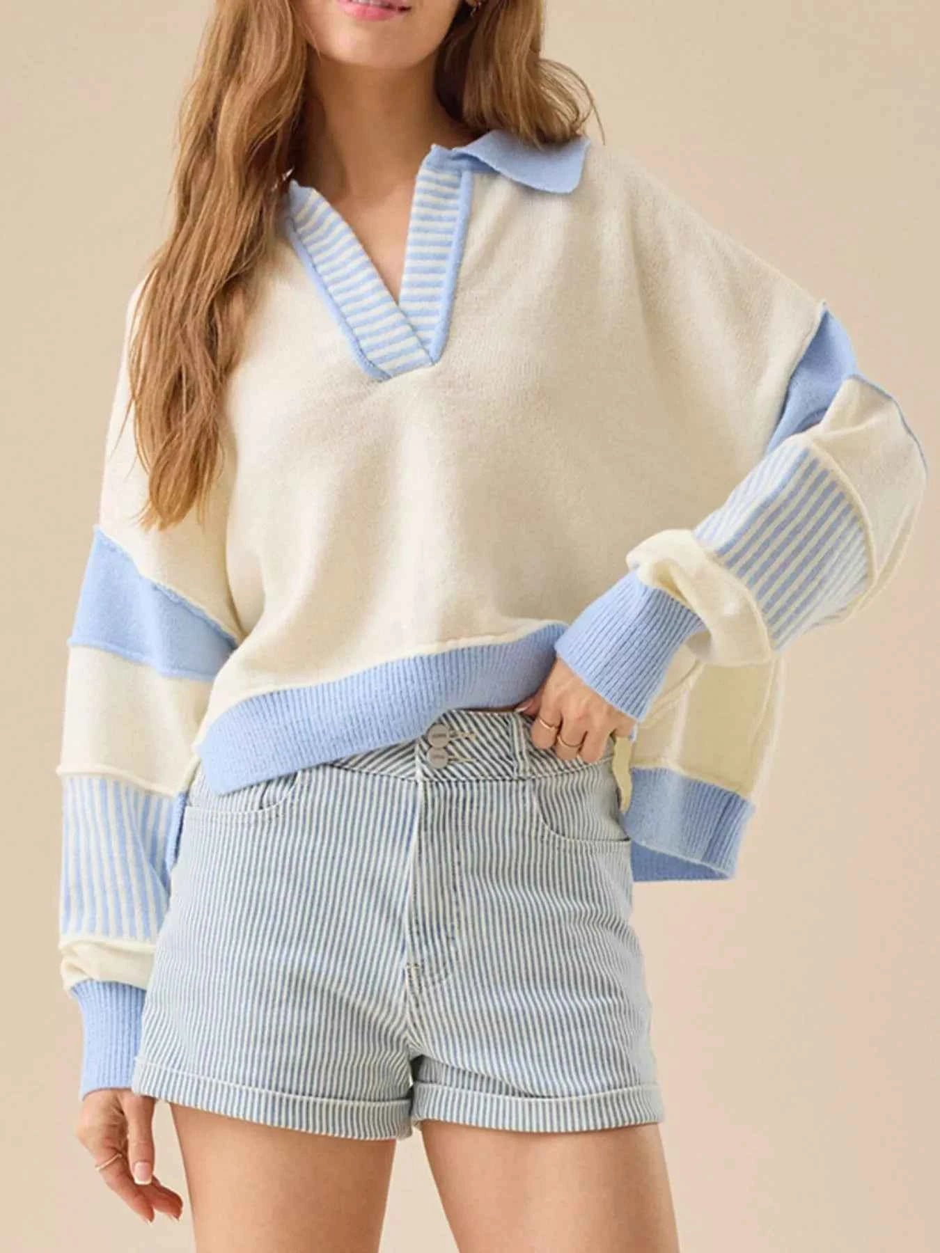 Color Block Dropped Shoulder Sweater 206a9ce2-8be3-470b-b991-2072e70c1934-Max-Origin