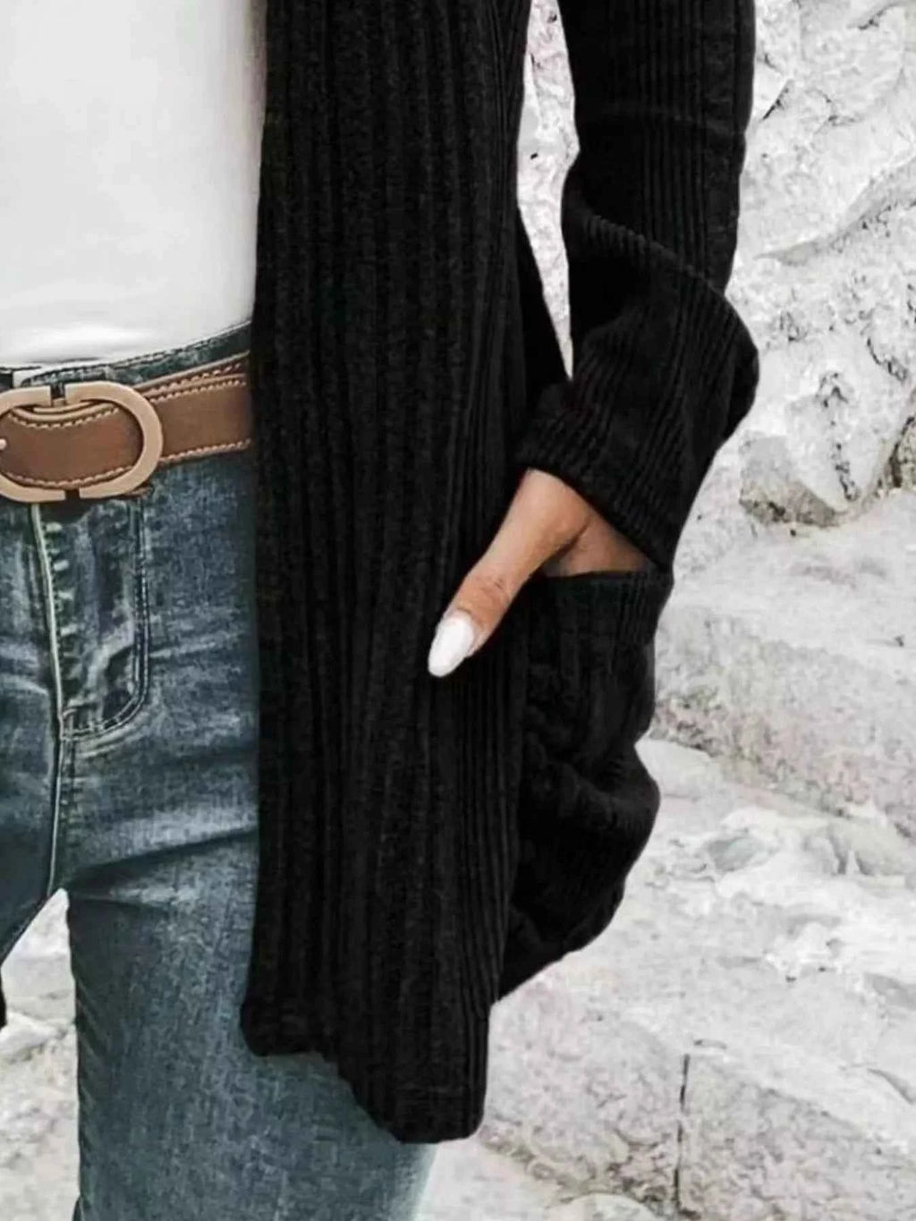 Ribbed Open Front Long Cardigan with Pockets 206ca2b8-e6bf-461f-b414-974c9506c351-Max-Origin