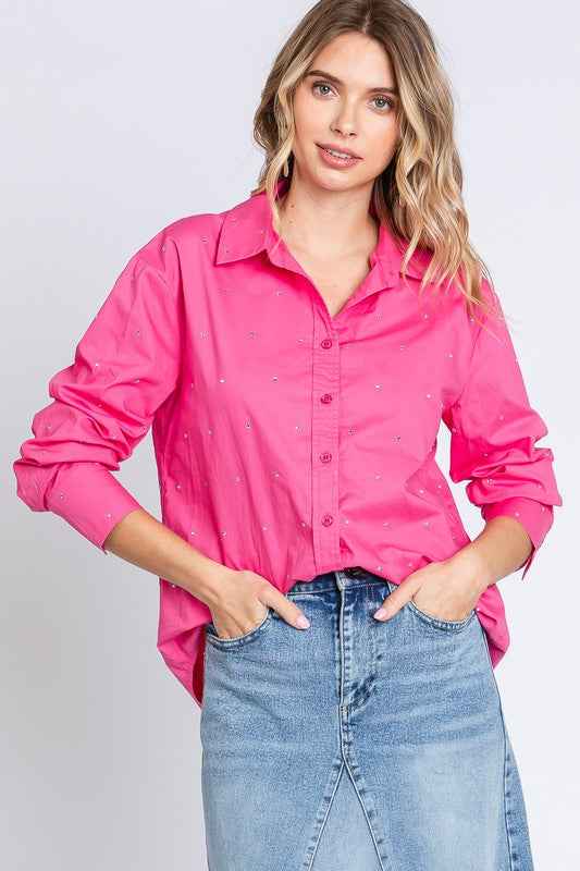 Rhinestone Button Up Shirt Hot Pink 20709907_90a2e7e4-32e7-4270-8f0e-090ea07e5a0b