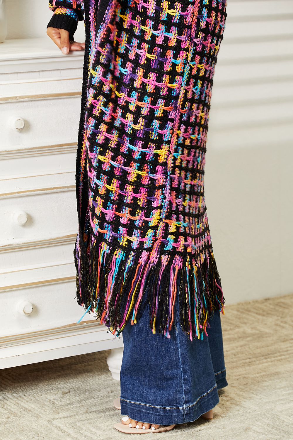 Angel Wings Full Size Multicolored Open Front Fringe Hem Cardigan 20744d903e4341d5940ba240d8606e55-Max