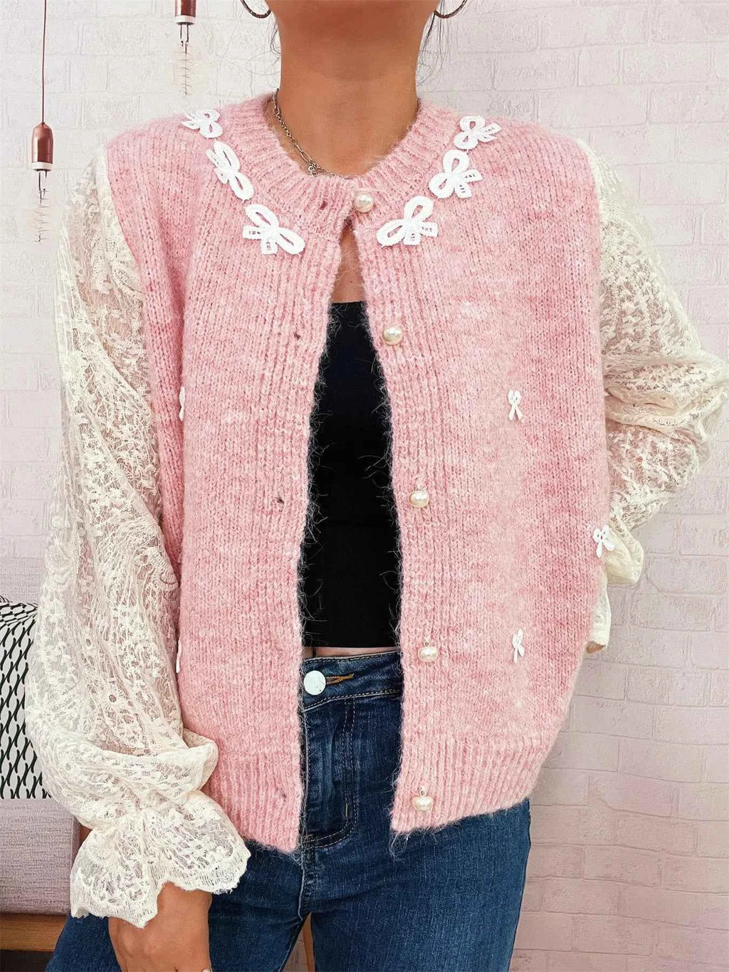 Lace Sleeve Button-Up Cardigan 20756f7196dd4acaabf0f2aabdac672c-Max-Origin