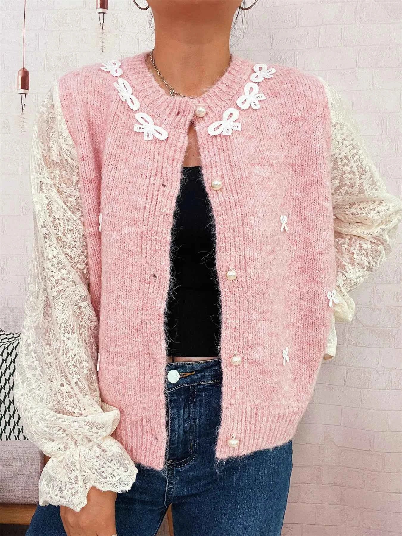 Lace Sleeve Button-Up Cardigan 20756f7196dd4acaabf0f2aabdac672c-Max-Origin