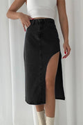 Thigh slit denim skirt Black 20765673_f8cf59ae-71e3-4991-84d1-48409560a4ec