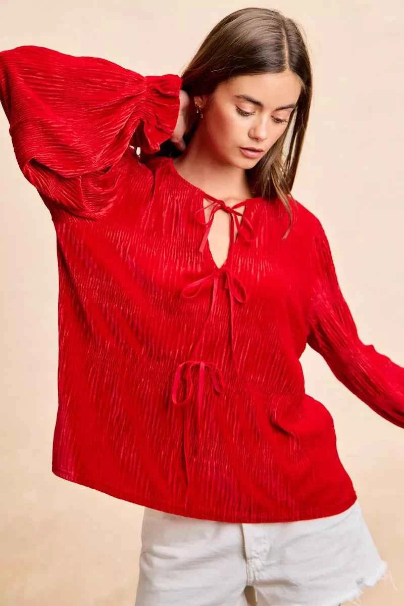 BiBi Christmas Theme Velvet Bow Tied Top With Neck Drop 207b2d2d5e3f497eb485792dbef6a7d5-Max-Origin