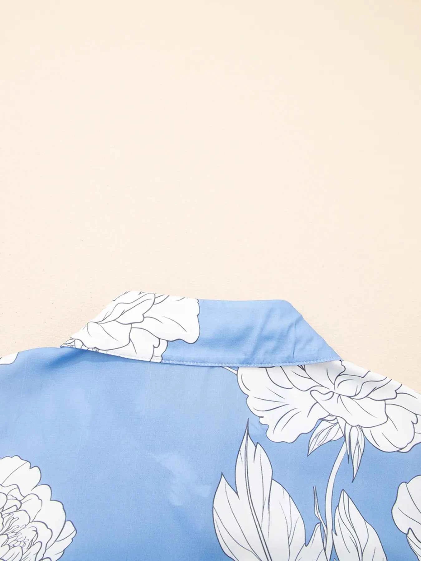 Floral Print Button Up Pleated Detail Puff Sleeve Shirt 207e143c704246309b5d743f5a5d8a08-Max-Origin