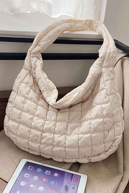 Beige Quilted Zipper Large Jennie Shoulder Bag 20804488_7407a6ce-e6bf-484f-ab4c-d772845383f1