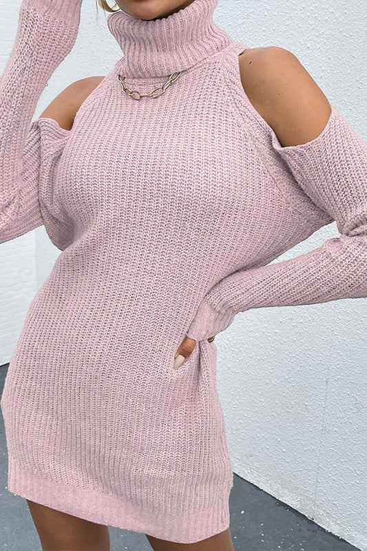 Pink Black Turtleneck Cold-Shoulder Sweater Dress 20817878_3d50203e-d87c-4fe5-b587-40ab756b0938
