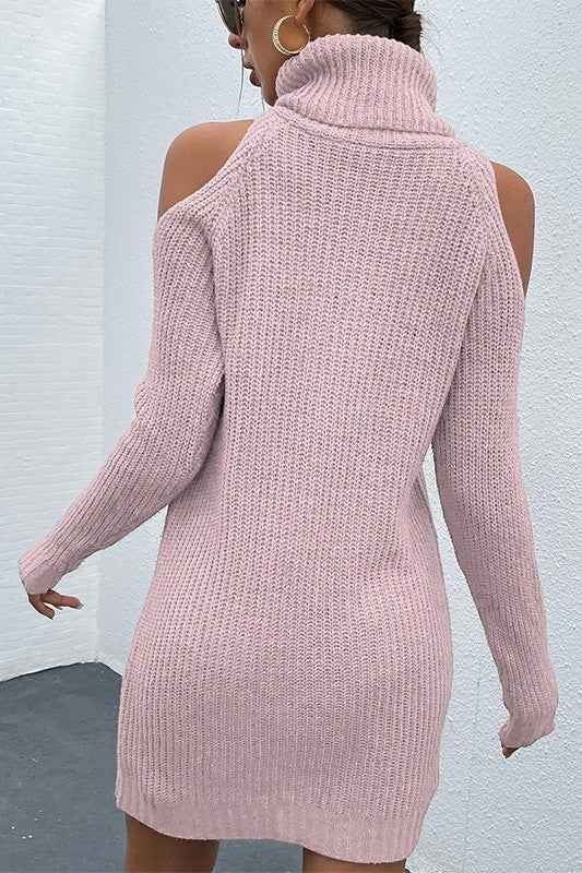 Pink Black Turtleneck Cold-Shoulder Sweater Dress 20817878_82a69e97-d762-4717-8648-2555da29886a